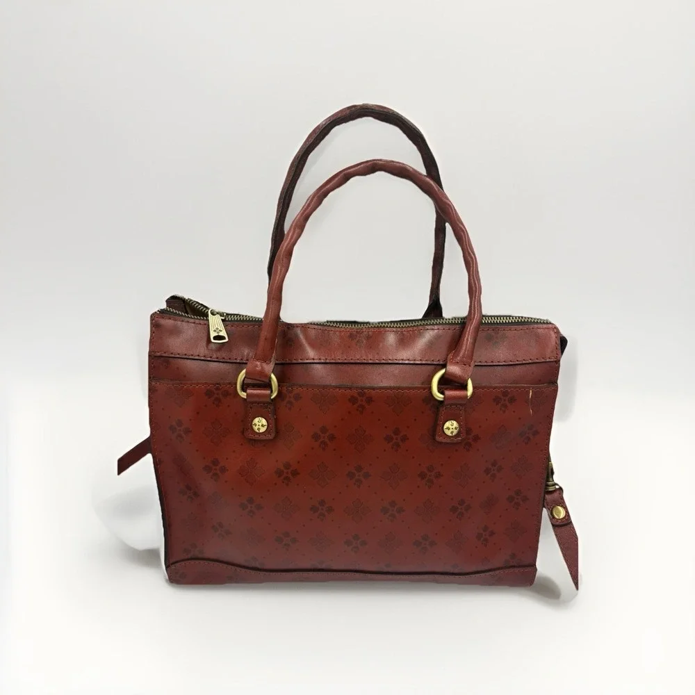 Patricia Nash Josselin leather satchel brown signature floret print Zip‎ Closure
